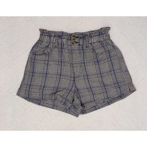 American Eagle shorts size 4 black white blue plaid high rise double button 3"